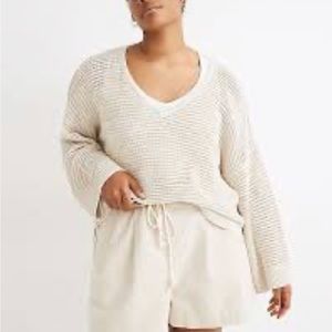 Madewell cream rainbow marked Seville pullover v-neck knit sweater